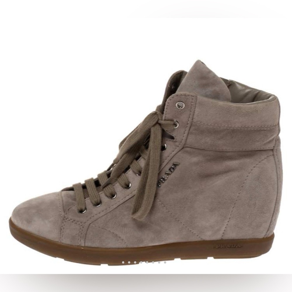 Prada Women's Gray Suede wedge High-Top Sneakers